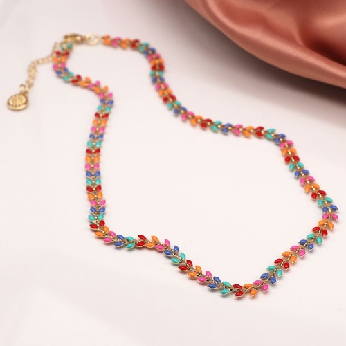 Golden Multicoloured Leaf Droplet Necklace by Peace of Mind